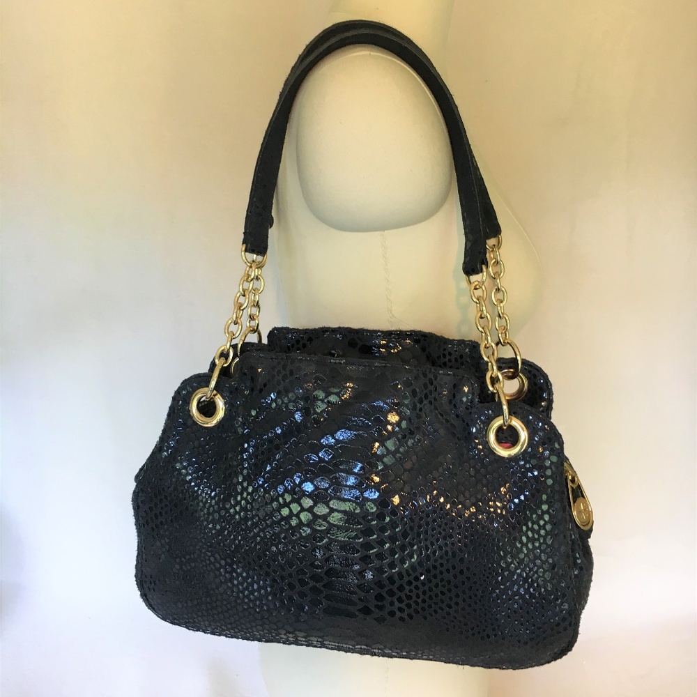 Isaac Mizrahi Navy Leather Purse with Chains